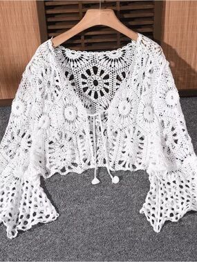 Bohemian Cream Crochet Openwork Cardigan O/S (fits most)